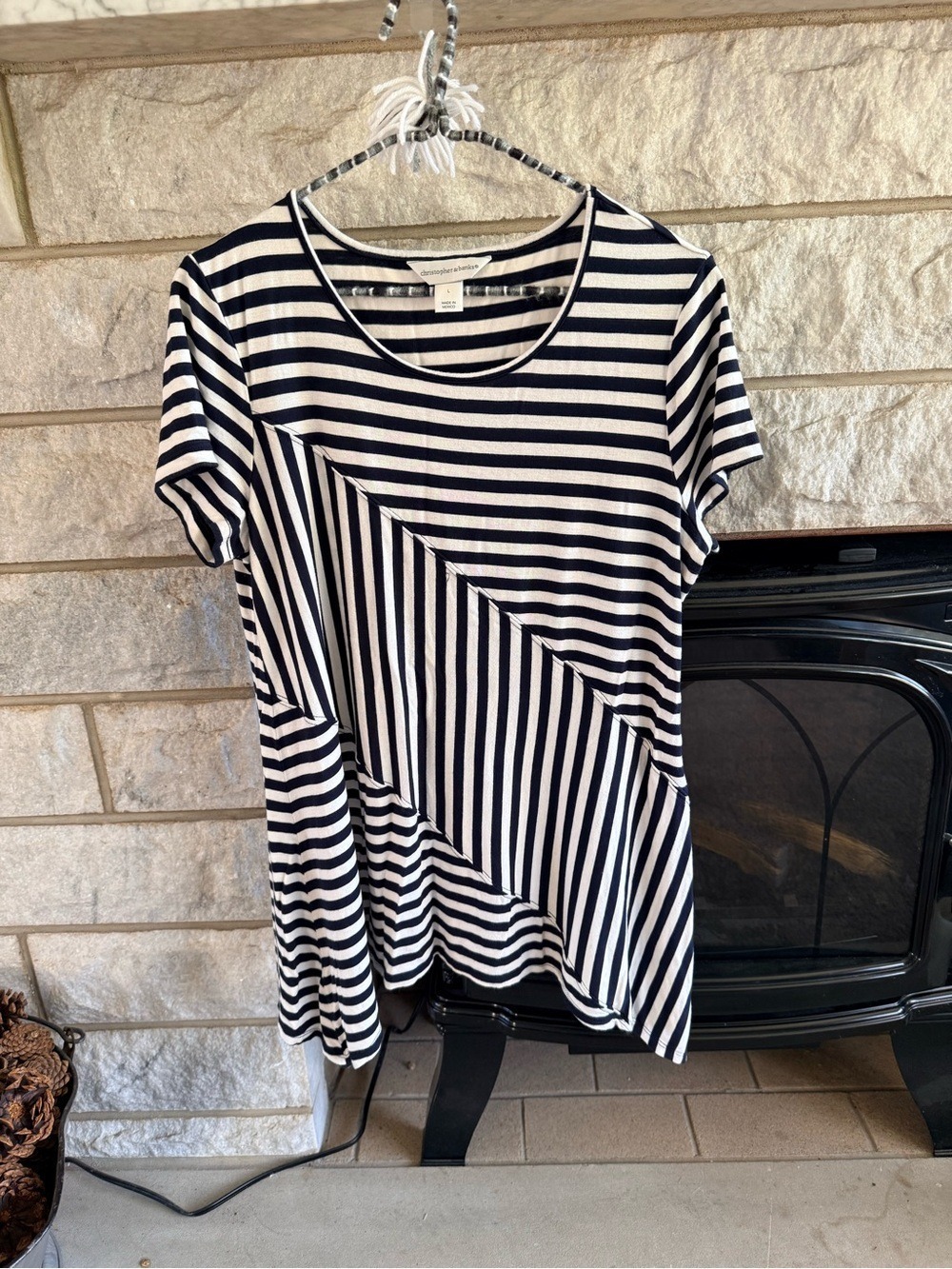 Christopher & Banks Striped Geometric Short Sleeve Tee Large